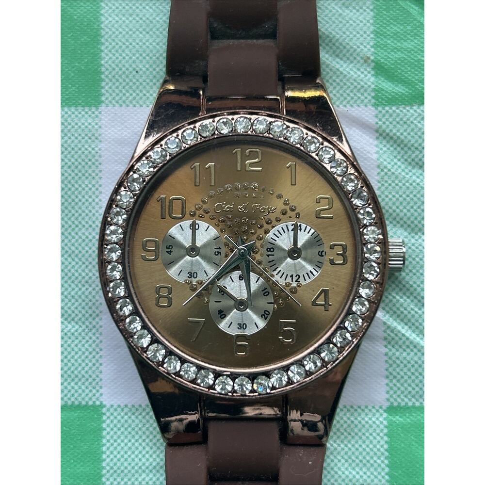 Cici & Faye Brown Tone Rhinestone Bezel Women’s Quartz Watch